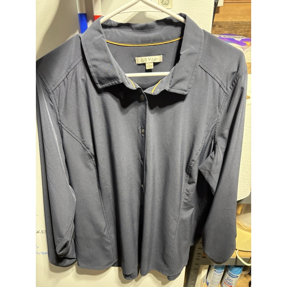 Orvis Shirt Womens XL Blue Stretch Button Up Long‎ Sleeve Casual